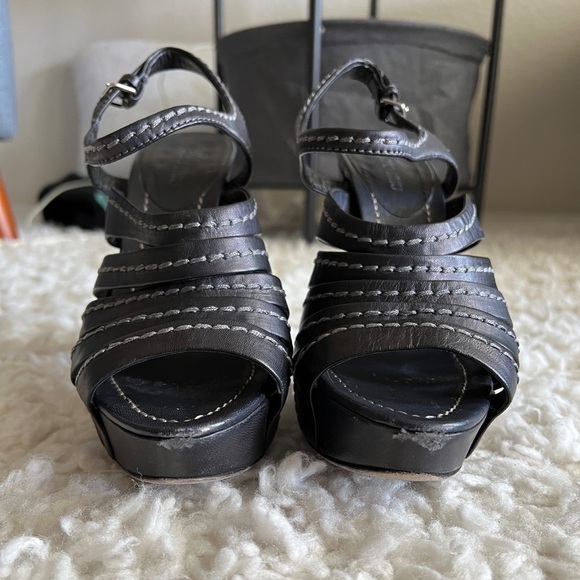 Miu Miu Black Leather Tonal Stitch Sandals 38.5 - Picture 8 of 8